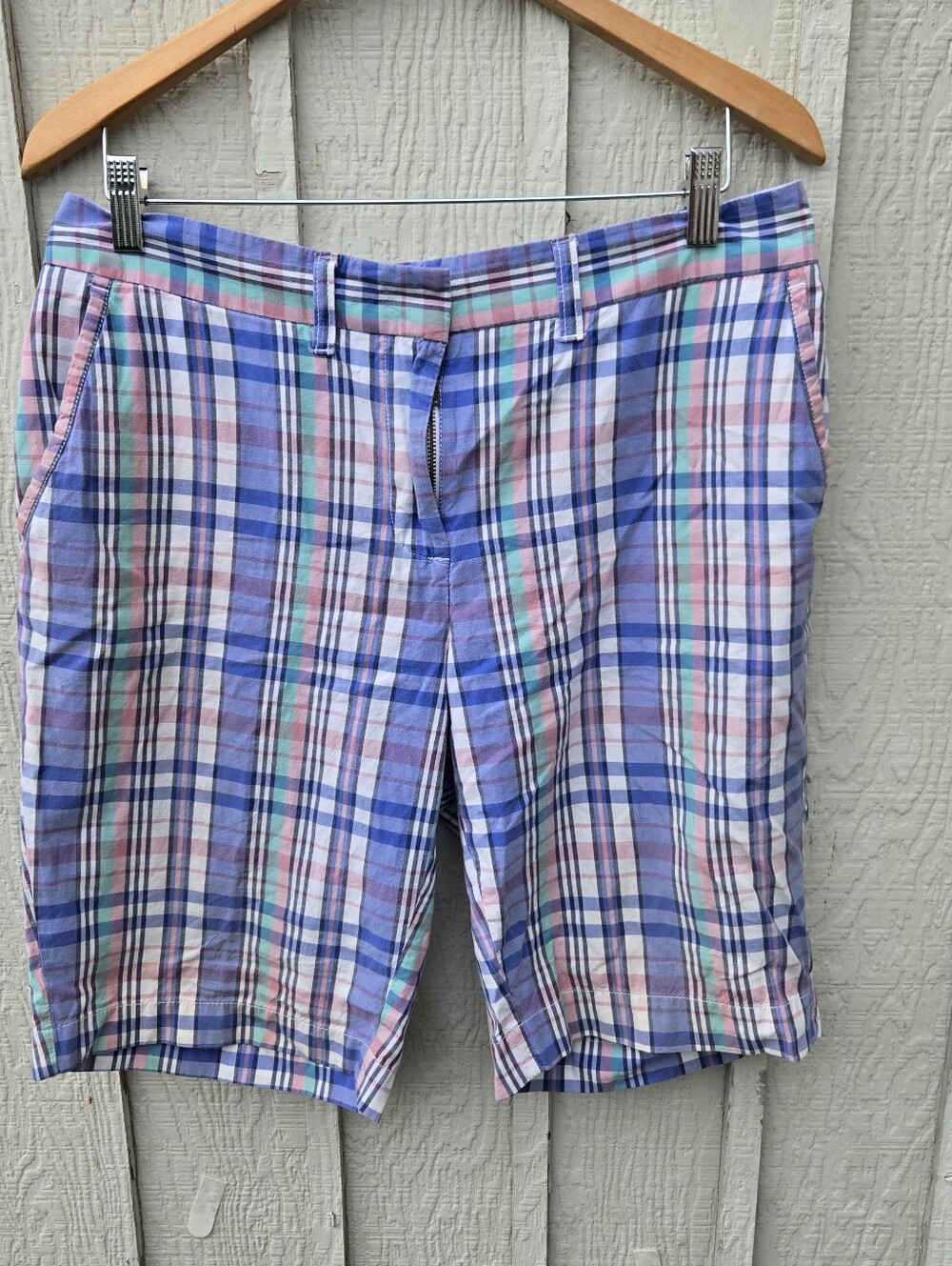 LL Bean Favorite Fit Plaid Chino Shorts Size 10